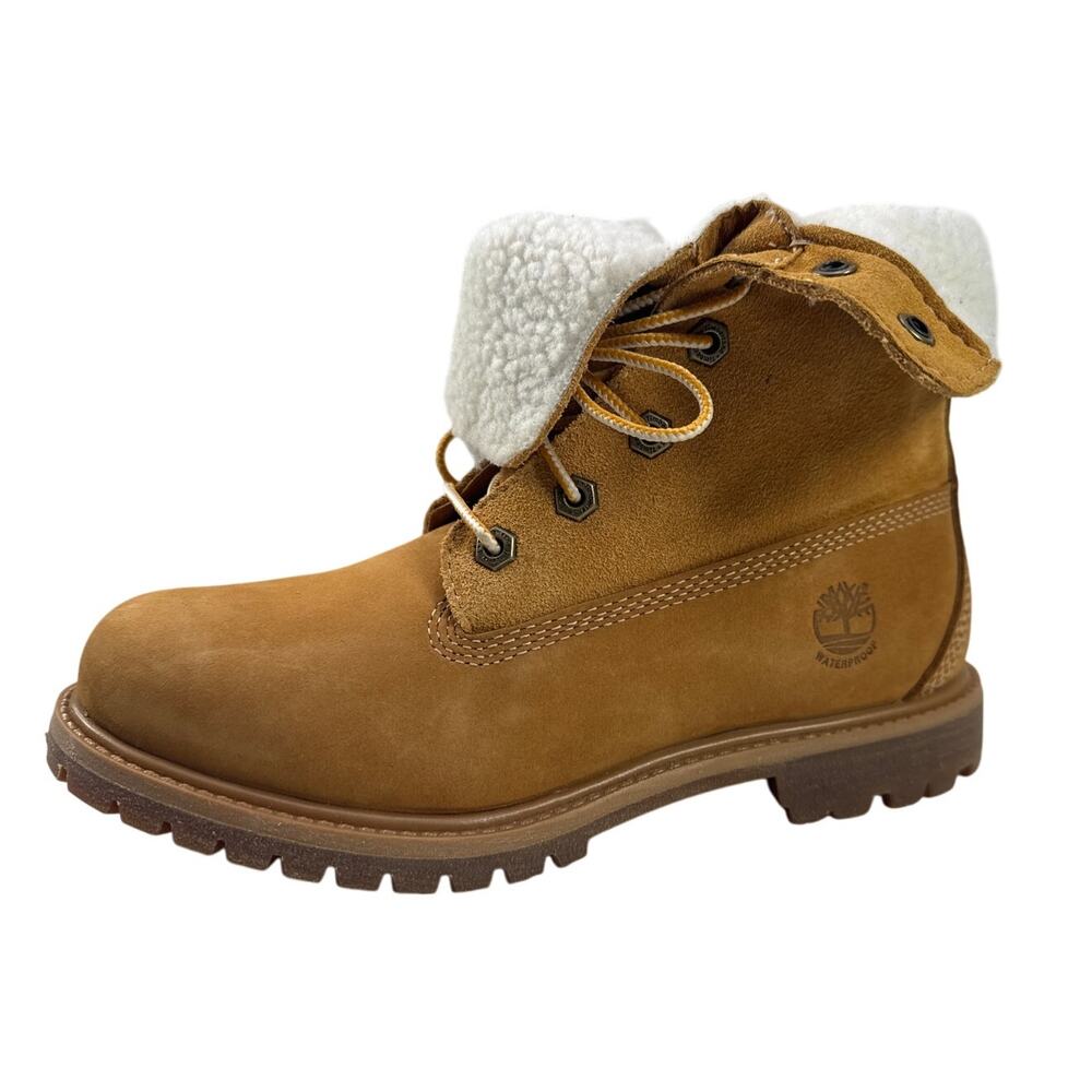 Timberland Roll Top Boots Womens 7 Wheat Nubuck Warm Lined‎ Teddy Fleece WP